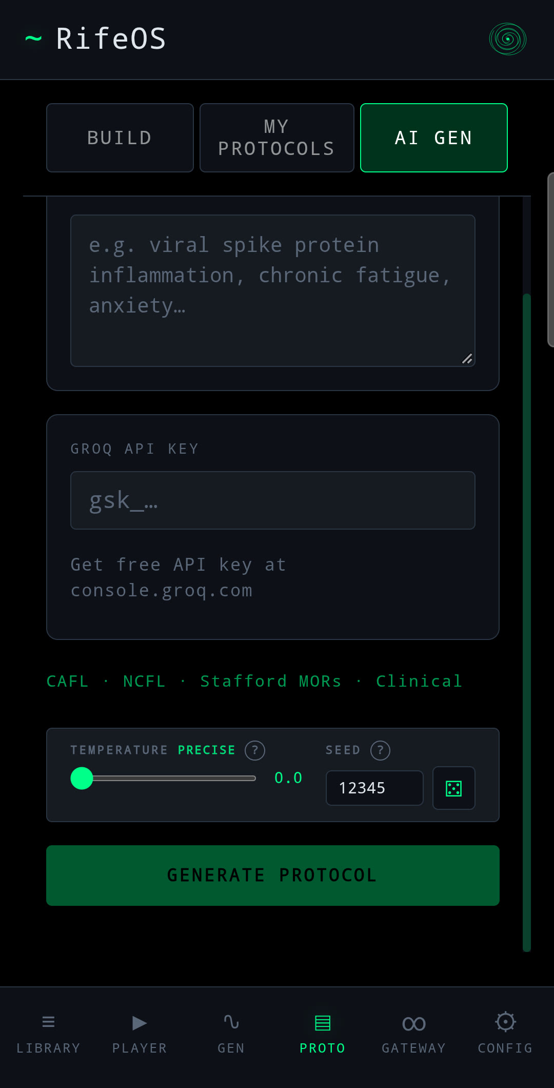 RifeOS Proto, build and save your own frequency protocols